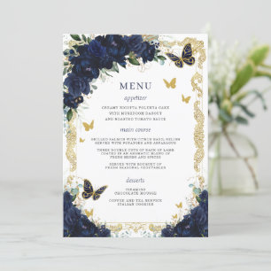Programa Marinho Azul Floral Dourado Borboletas Quinceanera