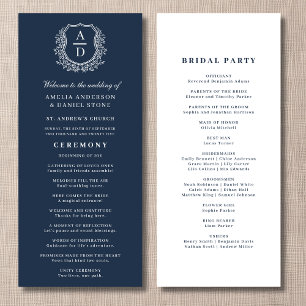 Programa marinho Azul Monograma Crest Casamento