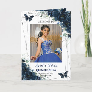 Programa Marinho Blue Floral Silver Quinceañera Ordem do Ev