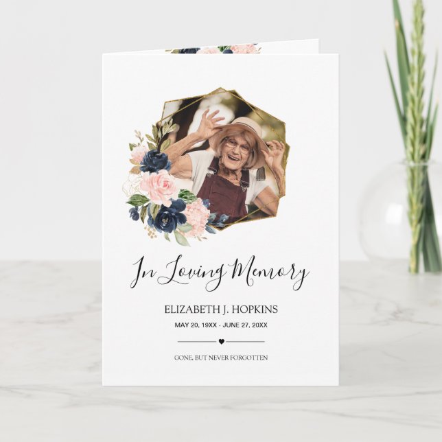 Programa Marinho Blush Floral Geométrico 2 Foto Funeral (Frente)