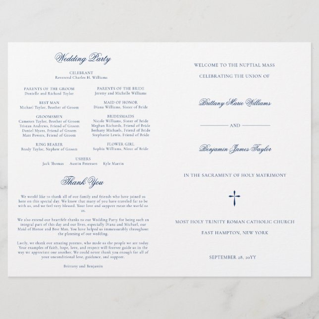Programa marinho de cerimônia de Casamento Católic (Frente)