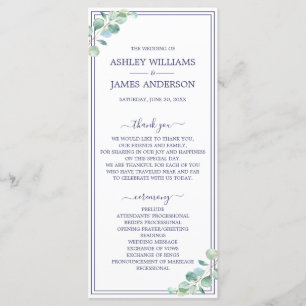 Programa Marinho de Folhagem Verde de Script Chic Casamento