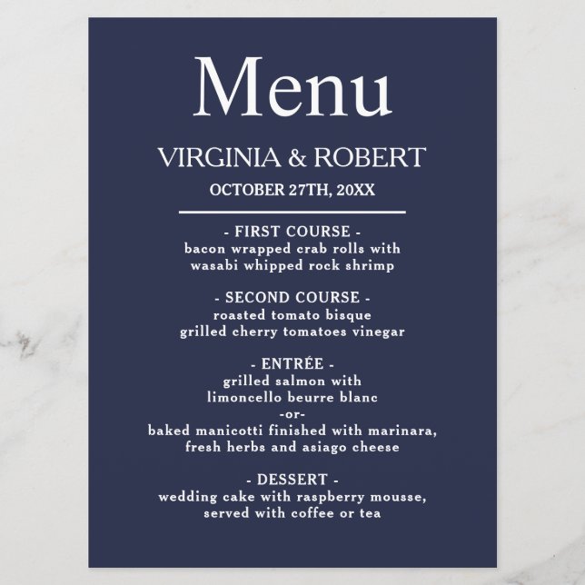 Programa Marinho Elegante Azul | Casamento minimalista (Frente)