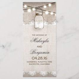 Programa Mason Jar String Lights Burlap Wedding Programs