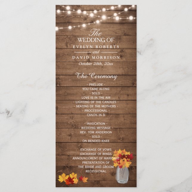 Programa Mason Jar String Lights Wood Casamento outono Prog (Frente)