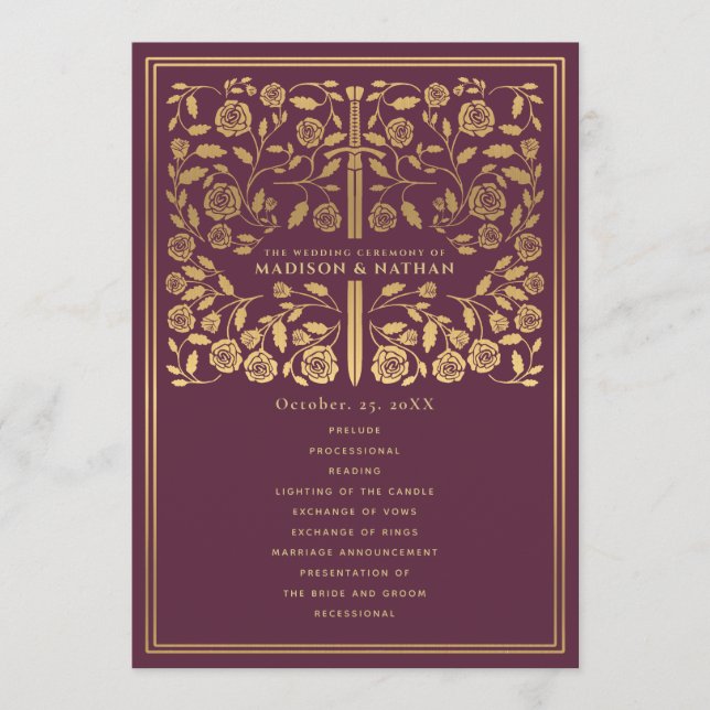 Programa Mauve Royal Medieval Sword Wedding Program (Frente)