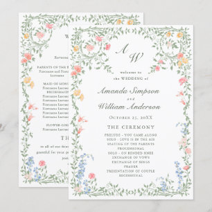 Programa Meadow Pastel French Rosas Cerimônia de Casamento 