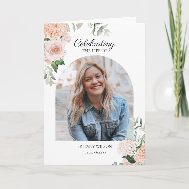 Programa Memorial do Funeral de Foto Floral Rosa Elegante (Frente)