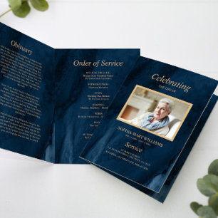 Programa Memorial Funeral Azul e Caligrafia Dourad