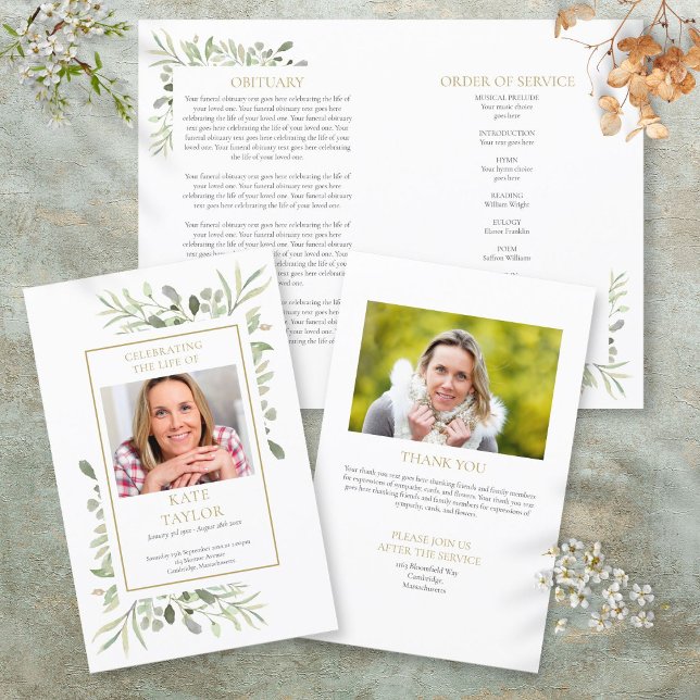 Programa Memorial Funeral Da Ordem De Serviço (Order Of Service Greenery Funeral Memorial Program)