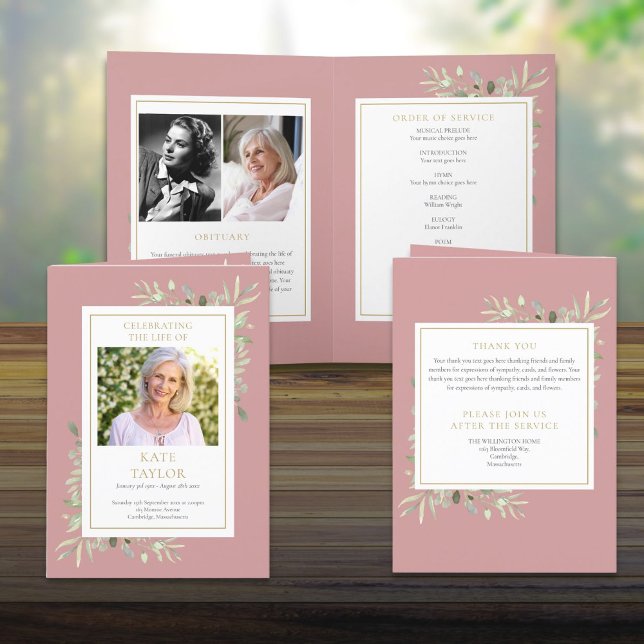 Programa Memorial Funeral Greenery Dornou Ordem De Serviço (Funeral Greenery Memorial Folded Order Of Service Program)