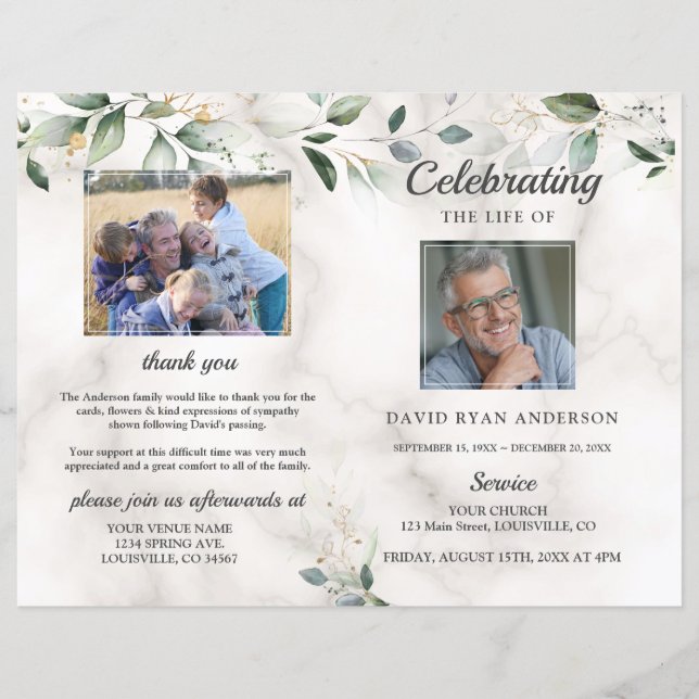 Programa Memorial Funeral Order Service Marble (Frente)