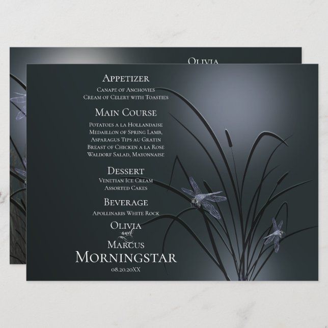 Programa Menu Casamento | Dragonfly azul-poeirenta (Frente/Verso)