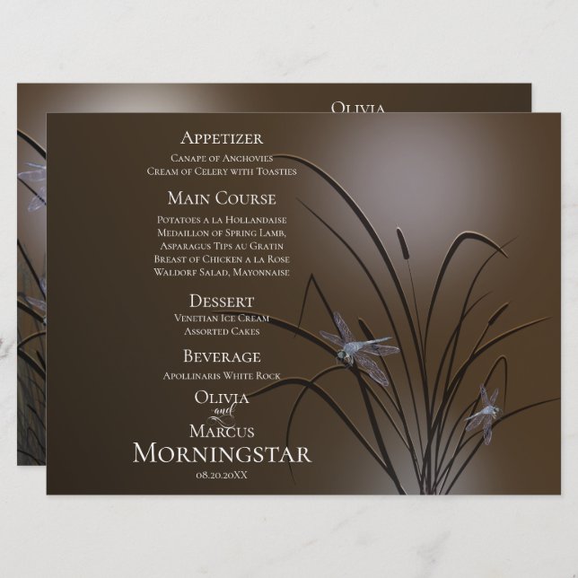 Programa Menu Casamento | Dragonfly Mocha Soft (Frente/Verso)