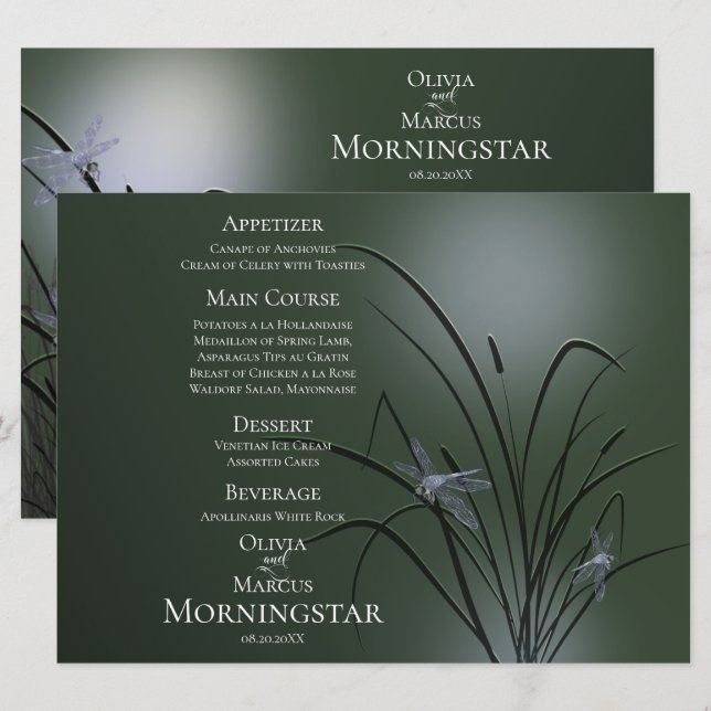 Programa Menu Casamento | Dragonfly Verde Sage (Frente/Verso)