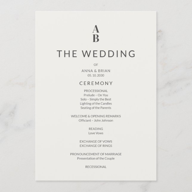 Programa Minimal Modern Civil Wedding Program (Frente)