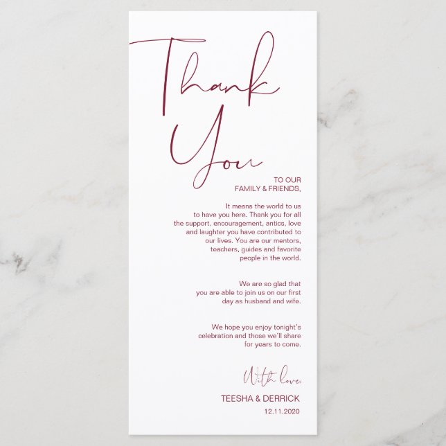 Programa Minimalismo Burgundy Script Colocação Obrigado (Frente)