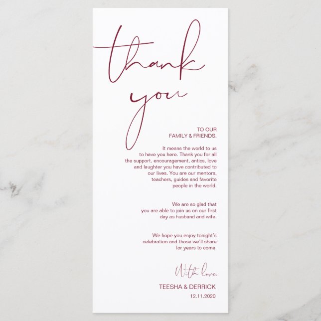 Programa Minimalismo Burgundy Script Colocação Obrigado (Frente)