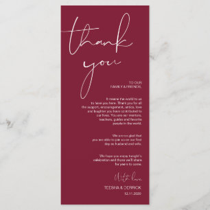 Programa Minimalismo Burgundy Script Colocação Obrigado