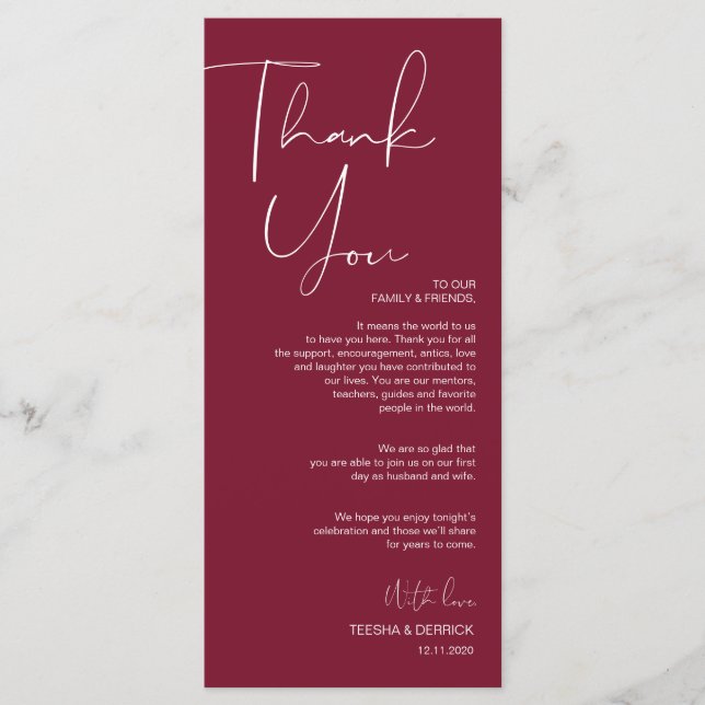 Programa Minimalismo Burgundy Script Colocação Obrigado (Frente)