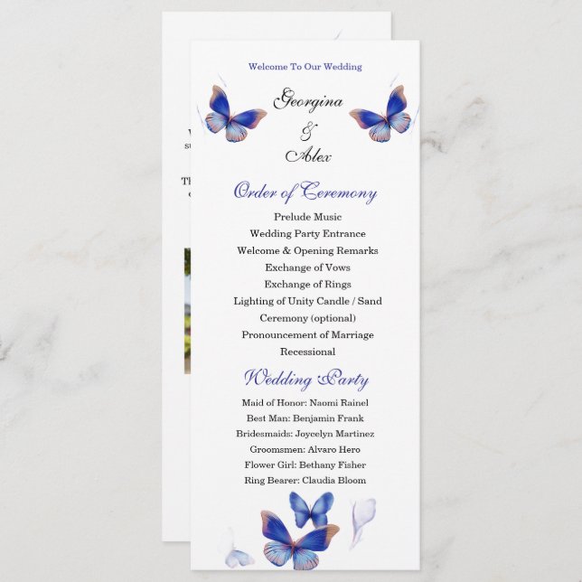 Programa Minimalist Blue Editable Photo Wedding Program (Frente/Verso)