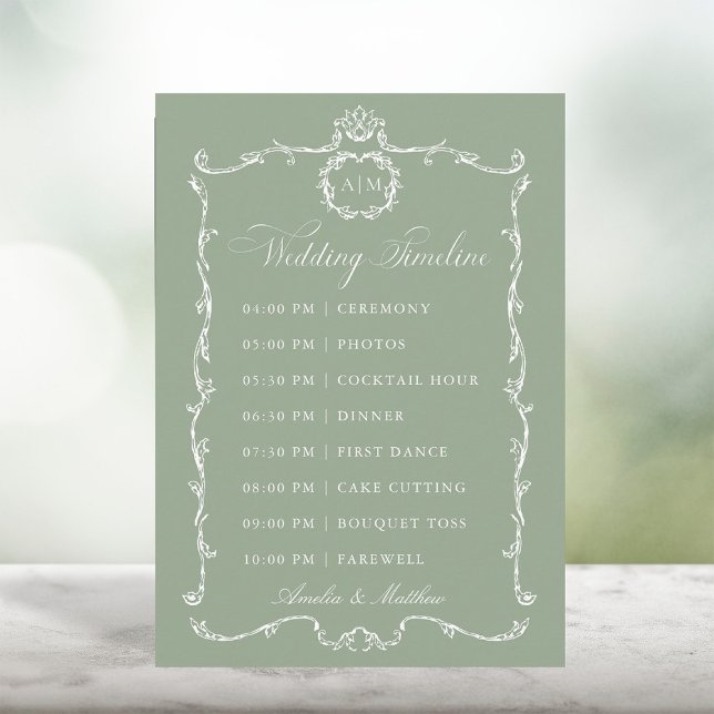 Programa Modern Classic French Sage Green Wedding Timeline (Criador carregado)