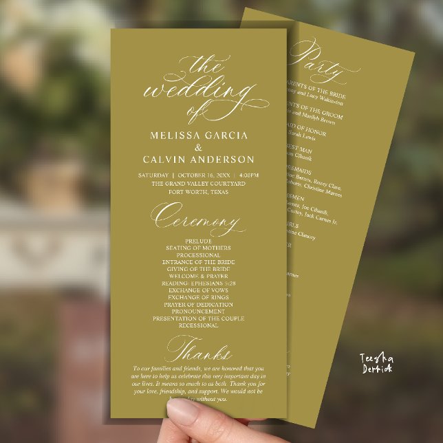 Programa Modern Classy Elegant Wedding Ceremony (Modern Classy Elegant Romantic Wedding Ceremony Program Card in Yellow Gold)