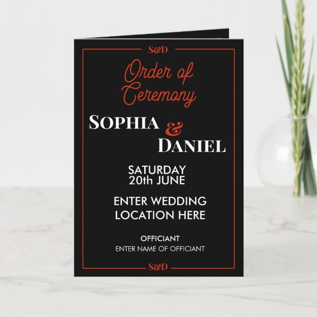 Programa Modern Editable Wedding Order of Ceremony (Frente)