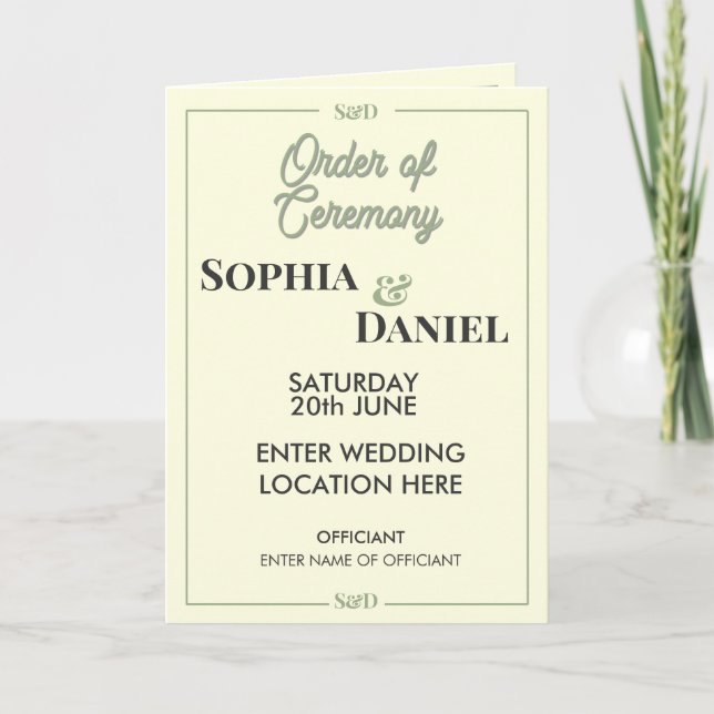 Programa Modern Editable Wedding Order of Ceremony (Frente)
