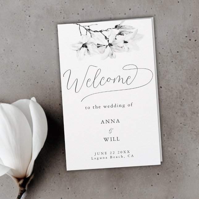 Programa Modern Magnolia Black White Weding Progra (classic magnolia wedding program black white folded elegant modern classic)
