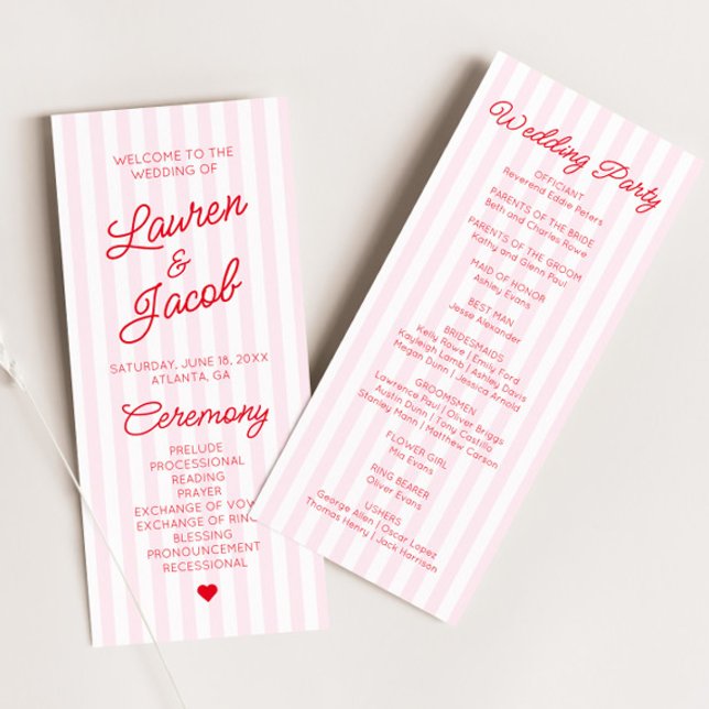 Programa Modern Minimal Minimalist Red Pink Stripes Wedding (Criador carregado)