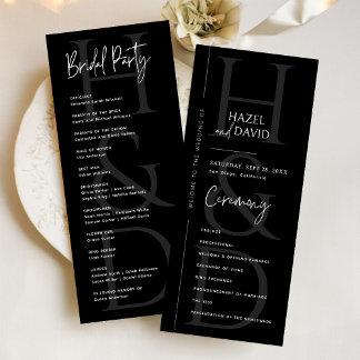 Programa Modern Minimalist Black and White Monogram Wedding