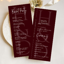 Programa Modern Minimalist Burgundy Monogram Wedding