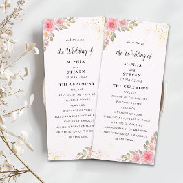 Programa Modern Pink Floral Wedding Party with Golden Touch