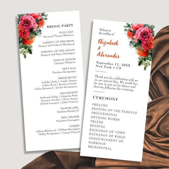 Programa Modern Watercolor floral Laranja e Casamento Rosa (Criador carregado)