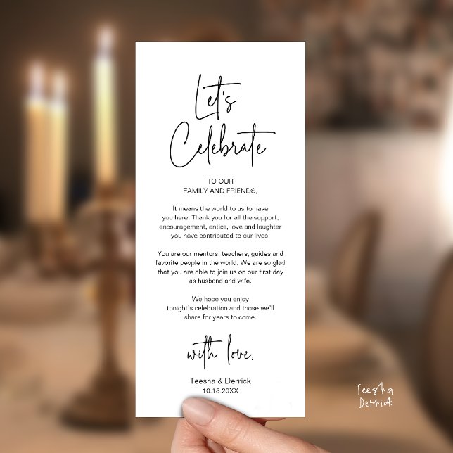 Programa Modern Wedding Reception Dinner Thank You Card (Modern Classy Wedding Reception Dinner Thank You Card in Black and White)