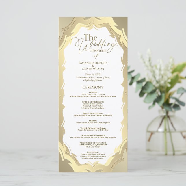 Programa Moderno de Casamento de Abstrato Dourado (Em pé/Frente)