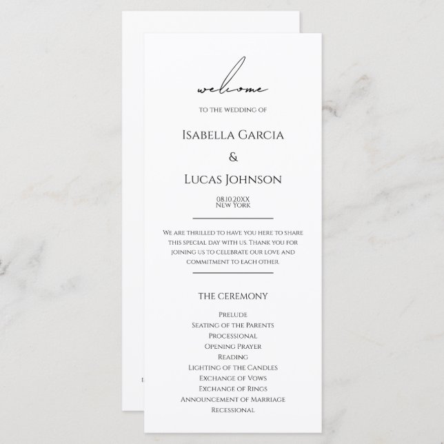 Programa Moderno de Casamento de Script Minimalist (Frente/Verso)