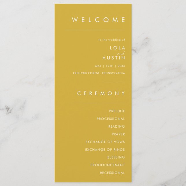 Programa Moderno de Casamento Dourado Minimalista (Frente)