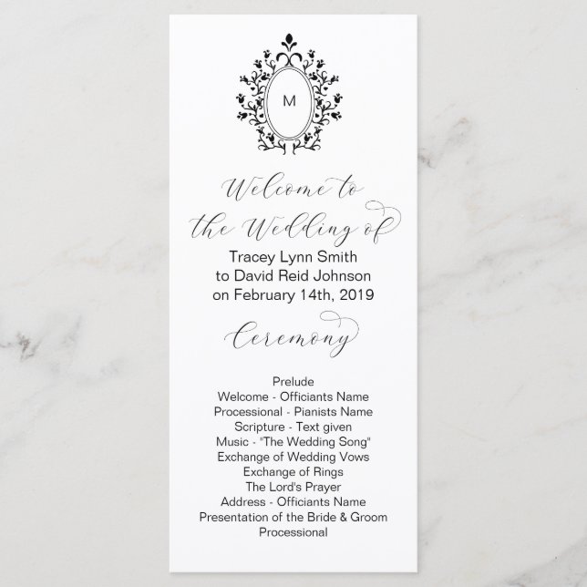 Programa Monogram Initial Minimal Wedding Program (Frente)