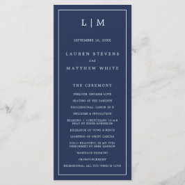 Programa Monograma Azul Marinho Simples Casamento Elegante