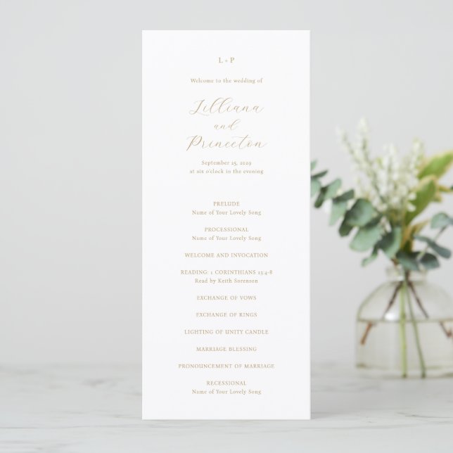 Programa Monograma Neutro Clássico Casamento Elegante (Em pé/Frente)