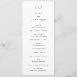 Programa Monograma Preto e Branco Casamento Elegante
