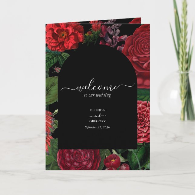 Programa Moody Florals Burgundy Wedding Order (Frente)