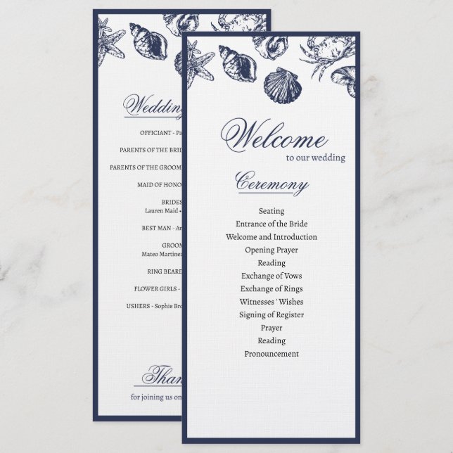 Programa Náutico Oceânico clássico de Casamento Az (Frente/Verso)