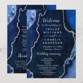 Programa Navy Blue and Silver Agate Wedding Program