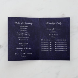 Programa Navy Blue Velvet White Folded Wedding Program