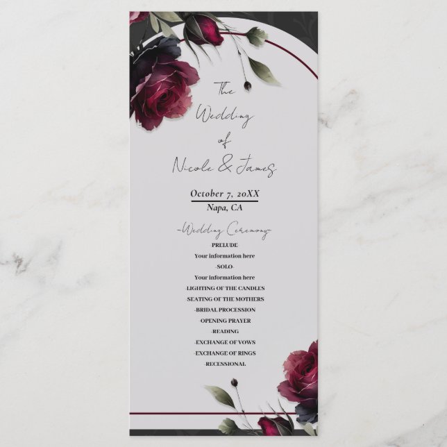 Programa Noiva Floral Cinza Sombrio Rosas Vermelhas de Bord (Frente)