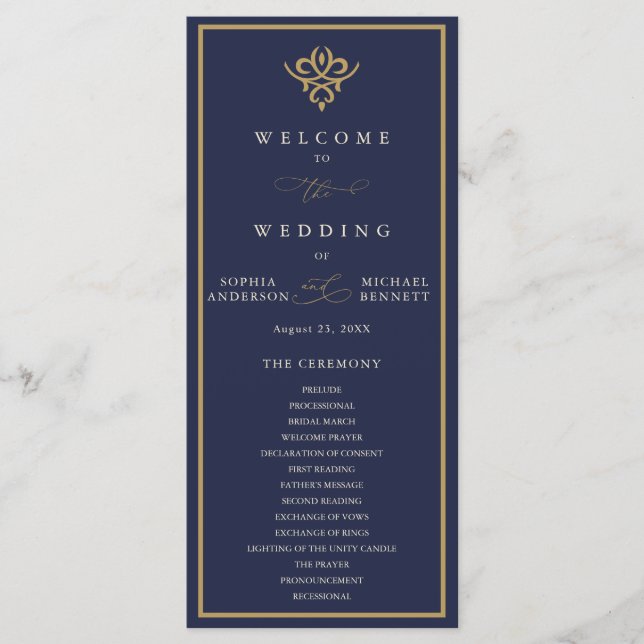 Programa Old Money Navy Blue Wedding Program (Frente)