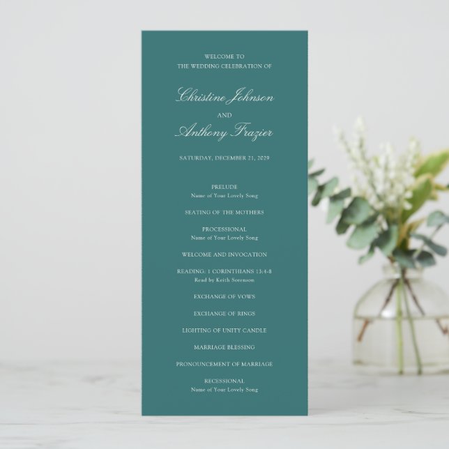 Programa Old Money Teal Classic Wedding (Em pé/Frente)